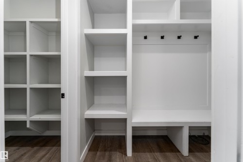 Mudroom with dark wood-type flooring - 5211 Kimball Crescent, Edmonton, AB - Indoor With Storage