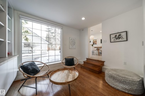 Living area with hardwood / wood-style floors and recessed lighting - 10445 134 Street, Edmonton, AB - Indoor