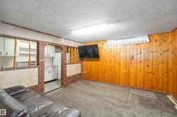 Unfurnished living room with wooden walls and carpet floors - 