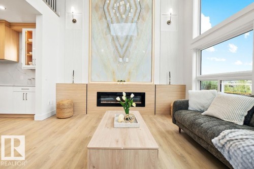 3335 Chickadee Drive, Edmonton, AB - Indoor Photo Showing Living Room With Fireplace