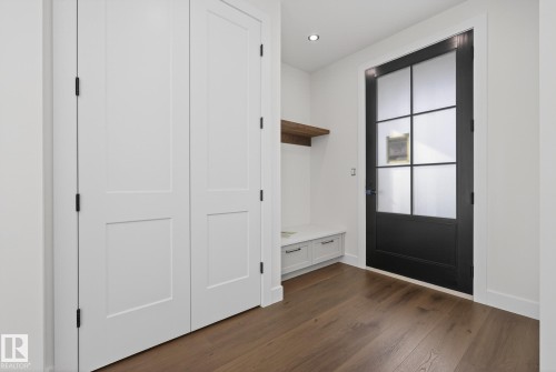 Mudroom with dark wood-type flooring and recessed lighting - 149 Eastgate Way, St. Albert, AB - Indoor Photo Showing Other Room
