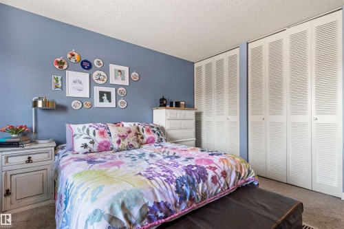 Bedroom with carpet floors, multiple closets, and a textured ceiling - 304 11420 40 Avenue Nw, Edmonton, AB - Indoor Photo Showing Bedroom