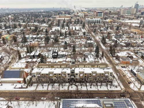 Snowy aerial view with a city view - 29 11518 76 Avenue, Edmonton, AB - Outdoor With View