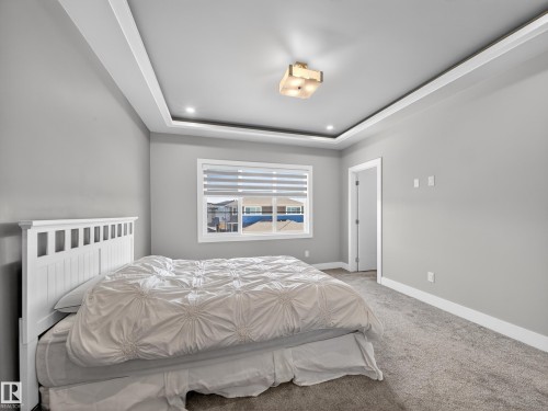 Bedroom featuring a tray ceiling and carpet - 9358 Pear Link Link, Edmonton, AB - Indoor Photo Showing Bedroom