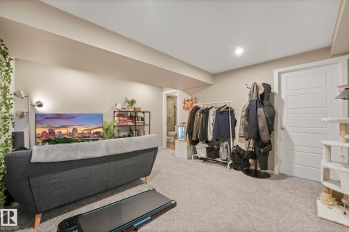 Exercise area featuring light colored carpet and recessed lighting - 97 James Cres, St. Albert, AB - Indoor