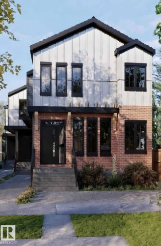View of front of house featuring board and batten siding and brick siding - 10430 79St Nw, Edmonton, AB 