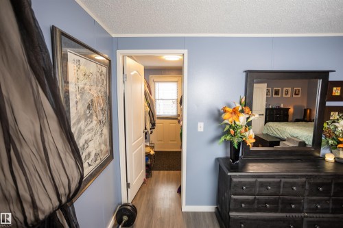 This interior space features light blue walls, wood-look flooring, and a white ceiling - 41 Graywood Cove, Stony Plain, AB - Indoor