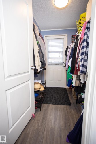 This property features a walk-in closet with durable laminate flooring and a ceiling-mounted light fixture - 41 Graywood Cove, Stony Plain, AB - Indoor With Storage