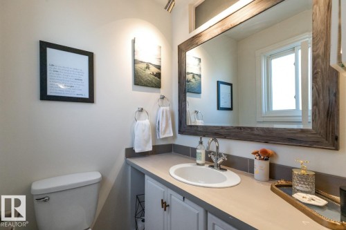 Half bath with vanity and toilet - 14 Lester Crescent, St. Albert, AB - Indoor Photo Showing Bathroom