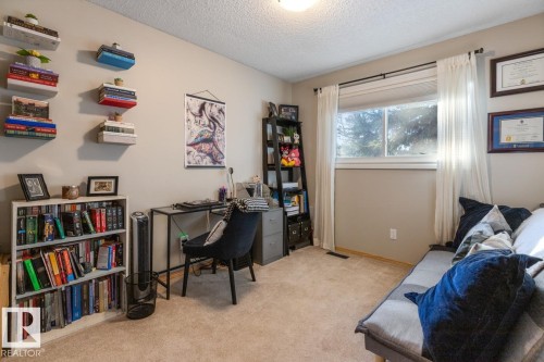 Home office with light carpet and a textured ceiling - 14 Lester Crescent, St. Albert, AB - Indoor