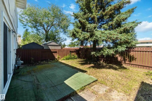 Fenced backyard featuring a patio area - 1096 Millbourne Road E, Edmonton, AB - Outdoor With Backyard