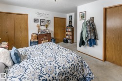 Bedroom with light colored carpet, multiple closets, and a textured ceiling - 