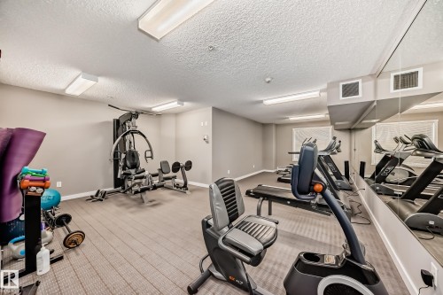 Workout area featuring a textured ceiling - 229 6076 Schonsee Way, Edmonton, AB - Indoor Photo Showing Gym Room