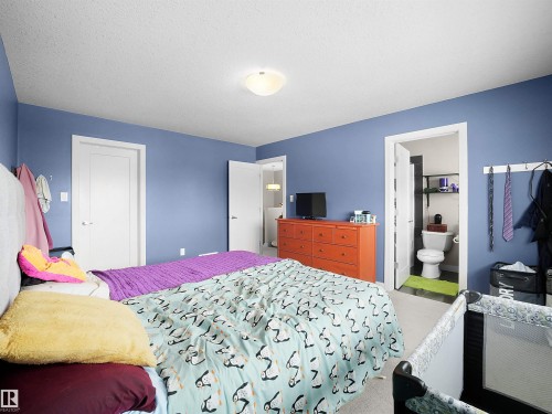 Bedroom featuring a textured ceiling, a closet, and carpet flooring - 1659 Hammond Crescent, Edmonton, AB - Indoor Photo Showing Bedroom