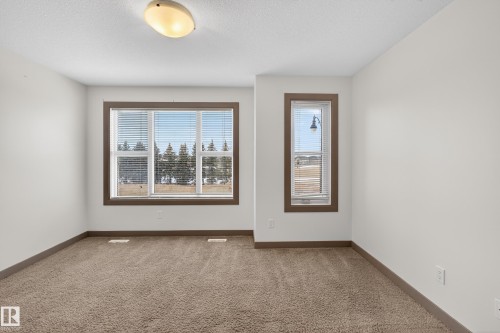This room features light-colored walls, brown trim, and a textured carpet - 1649 Cunningham Way, Edmonton, AB - Indoor Photo Showing Other Room