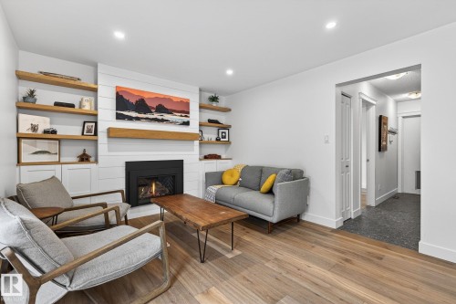 632 Wahstao Road, Edmonton, AB - Indoor Photo Showing Living Room With Fireplace