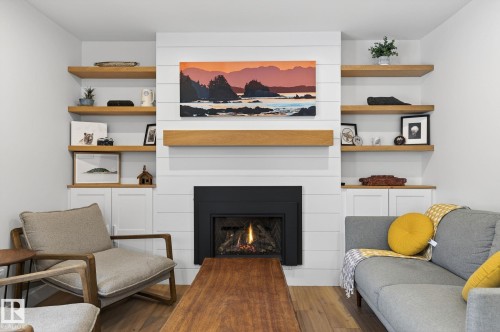 632 Wahstao Road, Edmonton, AB - Indoor Photo Showing Living Room With Fireplace