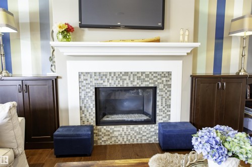 2525 Cameron Ravine Landing, Edmonton, AB - Indoor Photo Showing Living Room With Fireplace