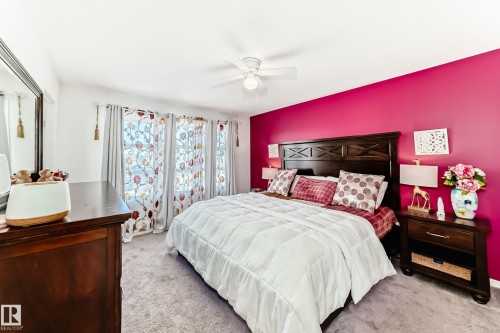 Carpeted bedroom with ceiling fan - 3059 Checknita Way, Edmonton, AB - Indoor Photo Showing Bedroom