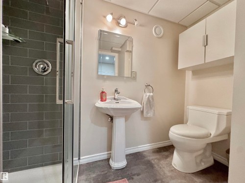 Bathroom with a shower stall and toilet - 4 Wolf Crescent Nw, Edmonton, AB - Indoor Photo Showing Bathroom