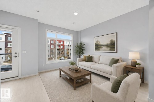 Virtually staged - 16 804 Welsh Drive, Edmonton, AB - Indoor Photo Showing Living Room
