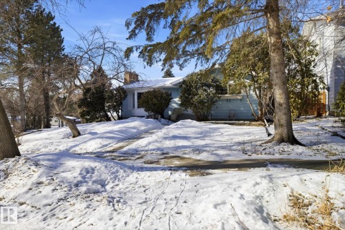View of property hidden behind natural elements featuring a chimney - 83 Bellevue Crescent, St. Albert, AB - Outdoor
