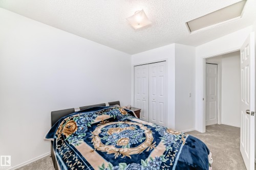 This bedroom features light-colored carpeting, white walls, and a ceiling light fixture - 11532 9 Avenue, Edmonton, AB - Indoor Photo Showing Bedroom