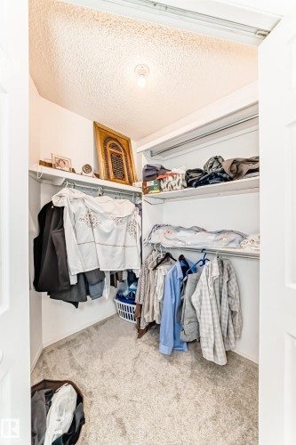 Walk-in closet featuring light-colored carpeting, white walls, and built-in shelving with hanging rods - 11532 9 Avenue, Edmonton, AB - Indoor With Storage