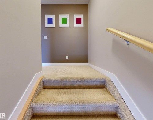 Stairway featuring carpet floors and baseboards - 8 9535 217 Street, Edmonton, AB - Indoor Photo Showing Other Room
