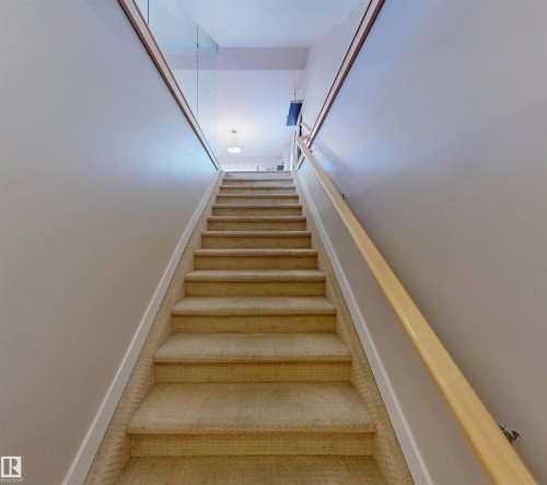 Stairway featuring baseboards and carpet floors - 8 9535 217 Street, Edmonton, AB - Indoor Photo Showing Other Room