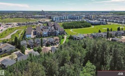 Aerial perspective showcasing a residential community with varied architectural styles - 