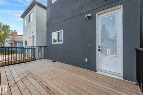 View of wooden terrace - 10965 129 Street, Edmonton, AB - Outdoor With Exterior