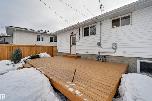View of snow covered deck - 13932 118 Avenue, Edmonton, AB - Outdoor With Deck Patio Veranda With Exterior