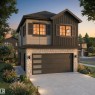 The property features a stone and siding exterior with dark shutters, a two-car garage with frosted glass panels, and a concrete driveway with integrated ground lighting - 30 Chartres Close Nw, St. Albert, AB  - Outdoor 