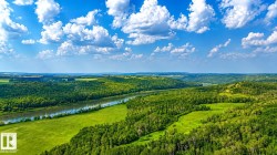Expansive landscape featuring a meandering river, lush green fields, and dense forest - 