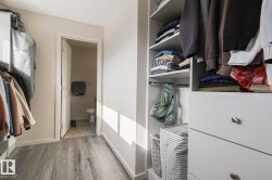 Walk in closet with light wood-style floors - 