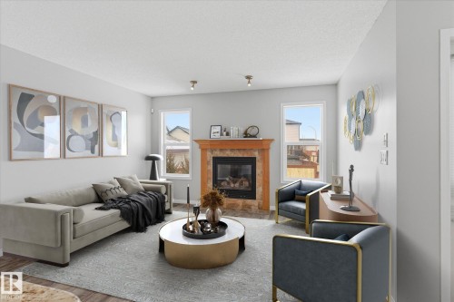 424 Songhurst Place, Leduc, AB - Indoor Photo Showing Living Room With Fireplace
