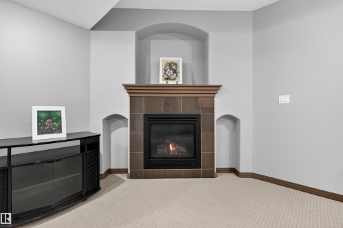1213 Cunningham Drive, Edmonton, AB - Indoor Photo Showing Living Room With Fireplace