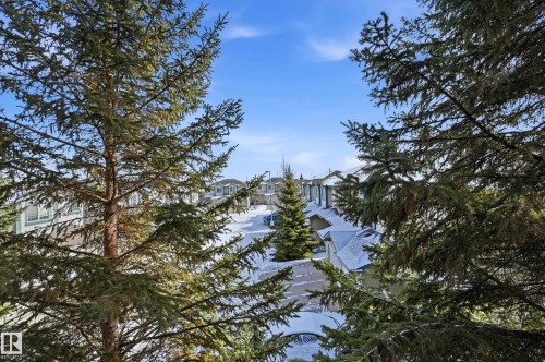 The property offers views of a residential area with snow-covered ground and evergreen trees - 314 2430 Guardian Road, Edmonton, AB - Outdoor With View