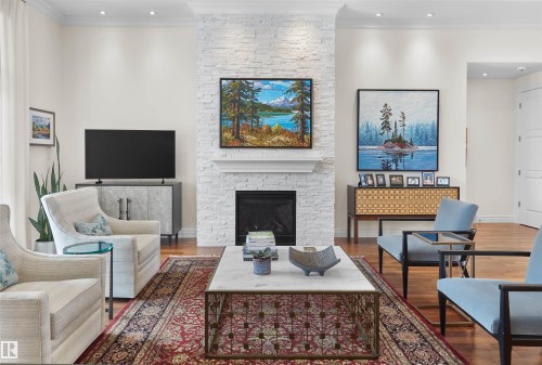 3407 Watson Place, Edmonton, AB - Indoor Photo Showing Living Room With Fireplace