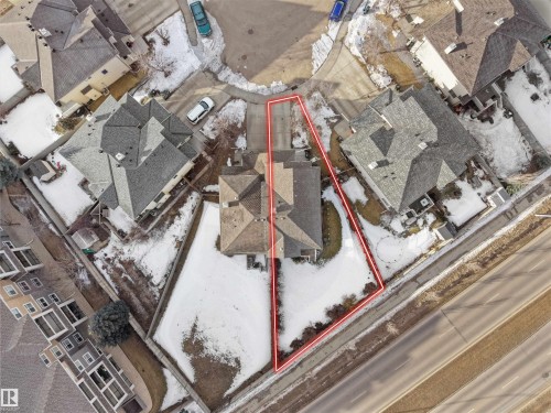 Aerial view of residential area featuring property boundaries highlighted - 11708 10 Avenue, Edmonton, AB - Other