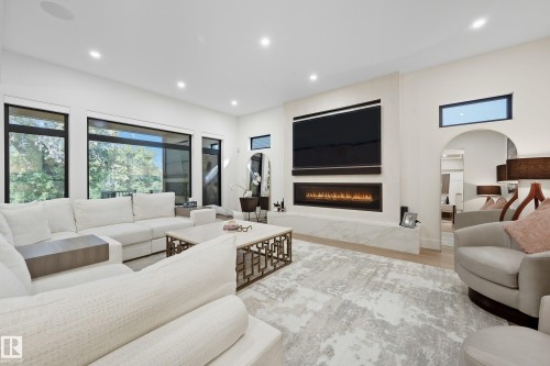14312 92A Avenue, Edmonton, AB - Indoor Photo Showing Living Room With Fireplace