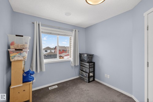 This room features a window with light-colored curtains, a ceiling light fixture, and carpeted flooring - 1522 Chapman Way, Edmonton, AB - Indoor