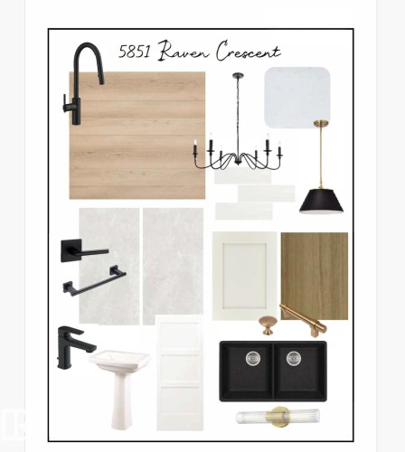 Material Selection Board. Presenting various fixture, finish, and material options for the property - 5851 Raven Crescent, Edmonton, AB - Other