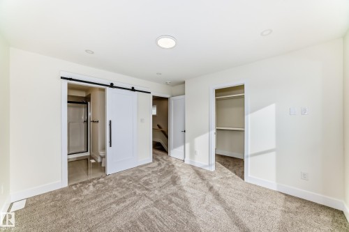This space features light-colored walls and grey patterned carpeting - 10718 149 Street Nw, Edmonton, AB - Indoor Photo Showing Other Room