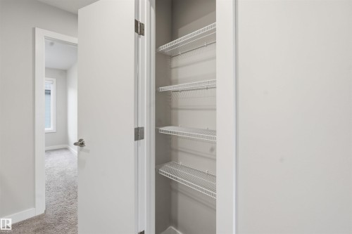Integrated storage closet featuring white wire shelving - 40 1729 Keene Crescent, Edmonton, AB - Indoor