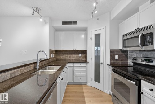 203 9707 106 Street, Edmonton, AB - Indoor Photo Showing Kitchen With Double Sink With Upgraded Kitchen