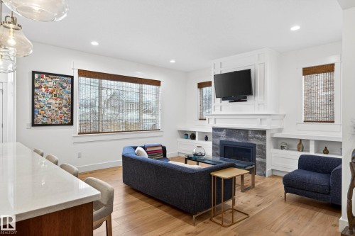 9738 75 Avenue, Edmonton, AB - Indoor Photo Showing Living Room With Fireplace