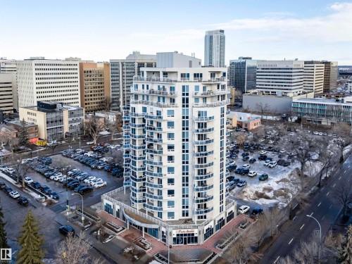 The property is a high-rise building featuring numerous balconies with glass railings - 601 10504 99 Avenue, Edmonton, AB - Outdoor With View