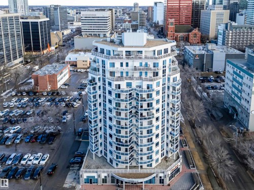 Striking high-rise building with numerous balconies, featuring an architectural design with curved elements - 601 10504 99 Avenue, Edmonton, AB - Outdoor With Facade